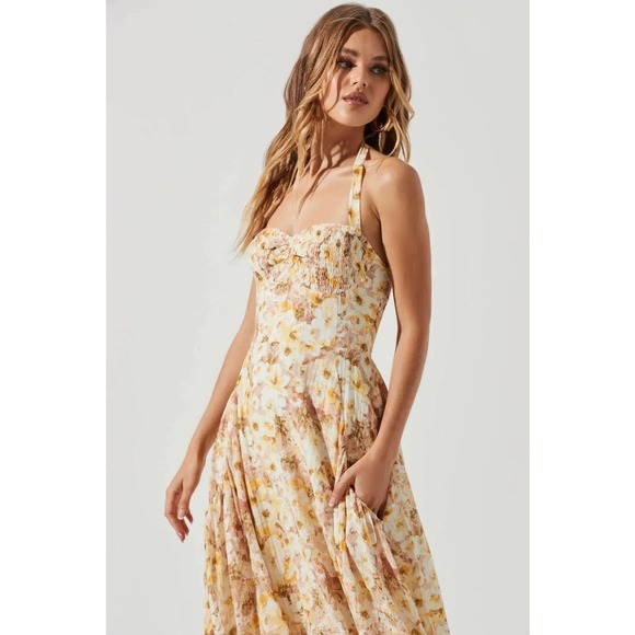 ASTR The Label Women's Mariella Taupe Yellow Floral Lined Maxi Dress - Picture 4 of 8